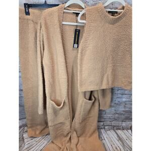 Set Of 3 Love Sense Lounge Set Size Medium NWT Javket Pants And Crop Top Brown